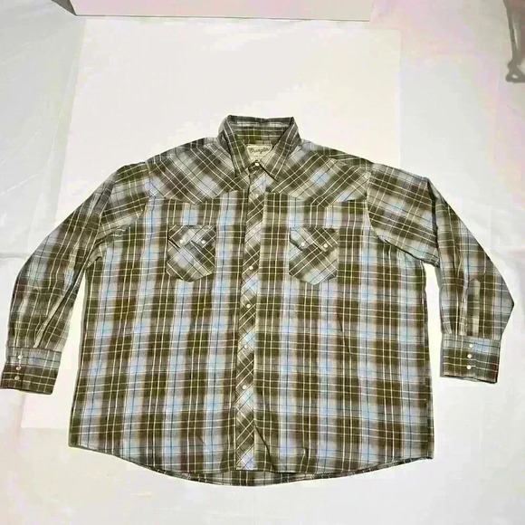 Vintage Wrangler Western Mens Pearl Snap Brushpopper Shirt Plaid Cowboy Size 3XL - Picture 1 of 11
